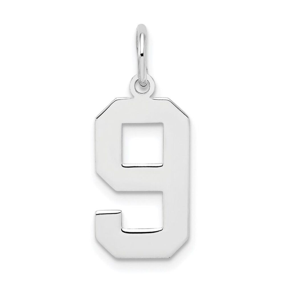 Sterling Silver, Athletic Collection Medium Polished Number 9 Pendant